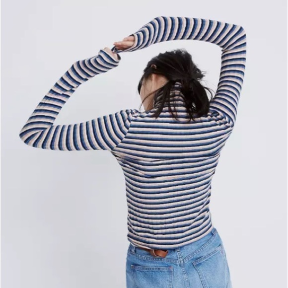 Madewell Fine Ribbed Turtleneck Long Sleeve Small Dark Mediterranean Windmill - Picture 12 of 15